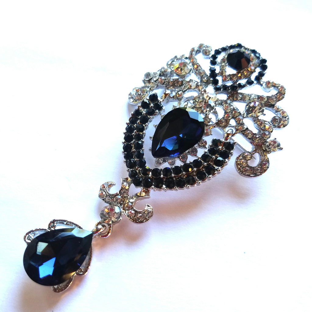 Dangling Dark Navy Ornate Brooch