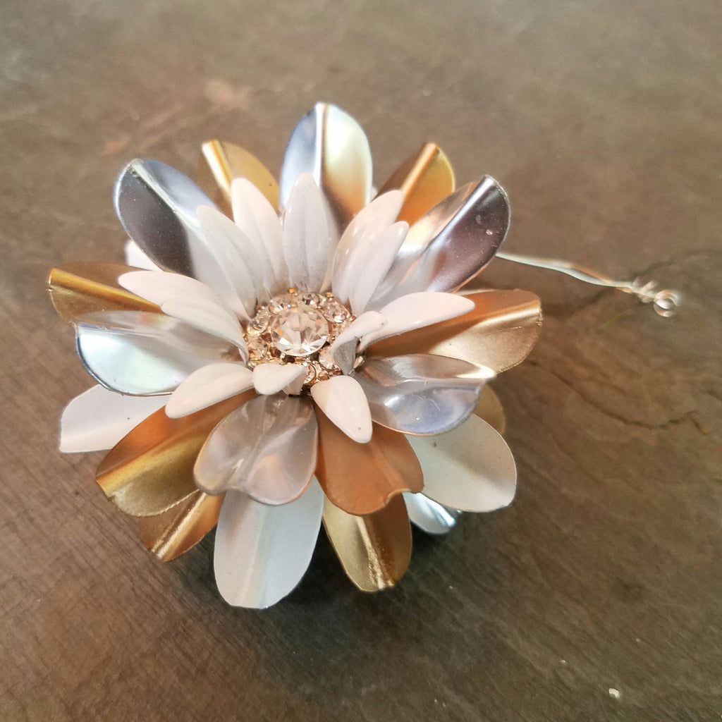 Space Age Gold and Silver Flower Ornament