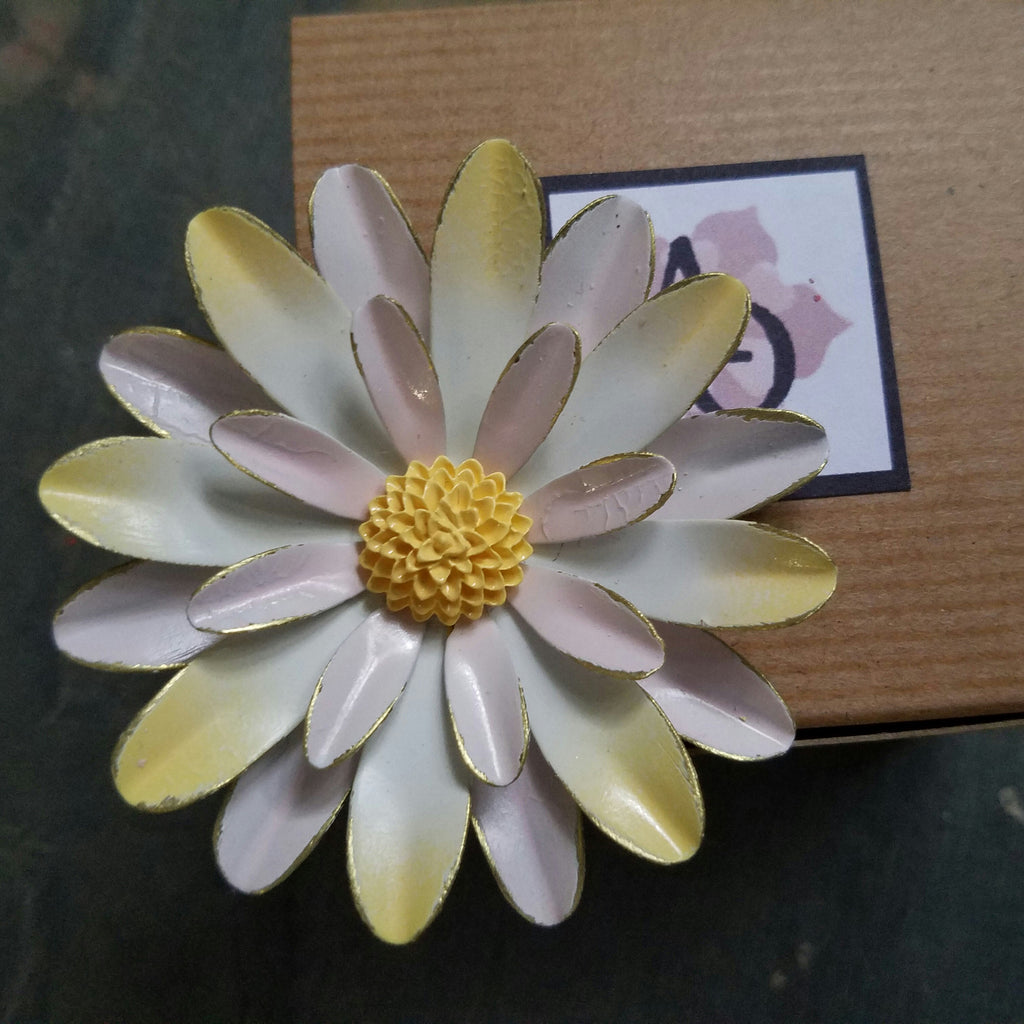 Distressed Large Pink and Yellow Sunburst Brooch