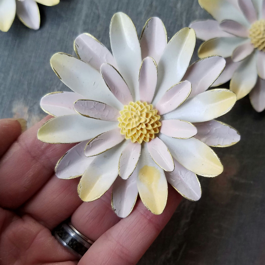 Distressed Large Pink and Yellow Sunburst Brooch