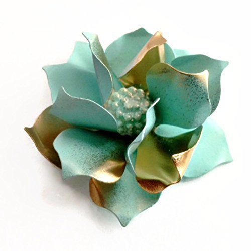 50s Style Seafoam Green and Gold Tone Gardenia