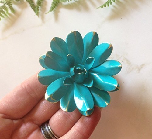 60s Style Bright Aqua Blue Antiqued Water Lily