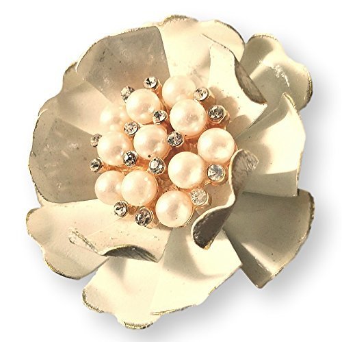 Distressed Off White Brooch with Simulated Pearls