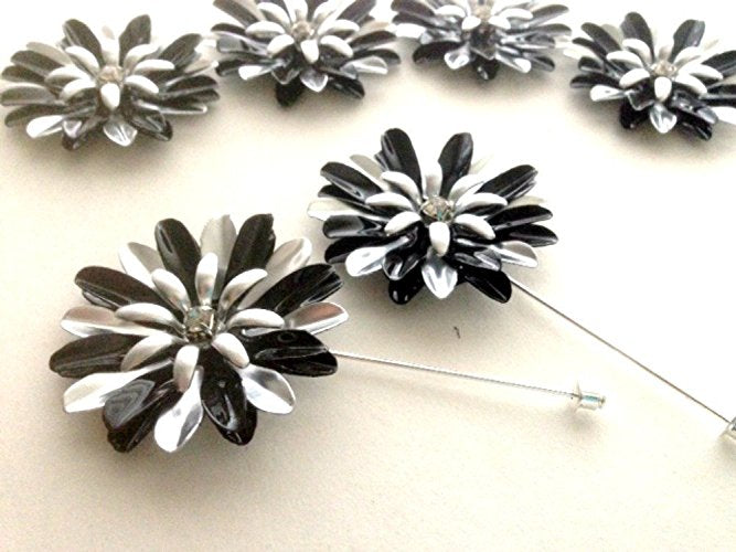 Black and Silver Tone Daisy Lapel Pin