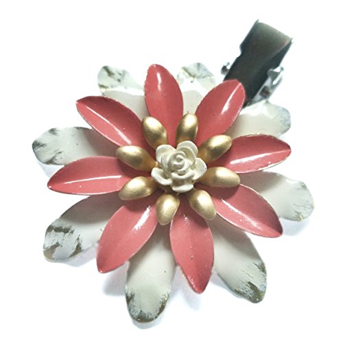 Coral and Ivory Brass Flower Hair Clip
