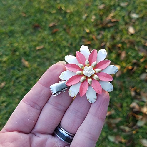 Coral and Ivory Brass Flower Hair Clip