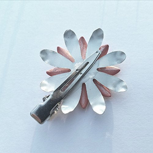 Coral and Ivory Brass Flower Hair Clip