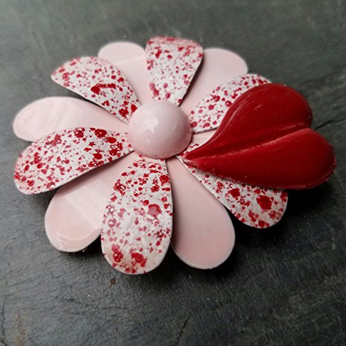 Pink and Red Flower Brooch with Heart