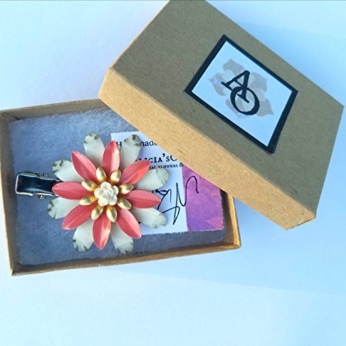 Coral and Ivory Brass Flower Hair Clip