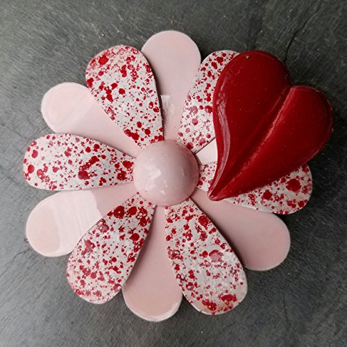 Pink and Red Flower Brooch with Heart