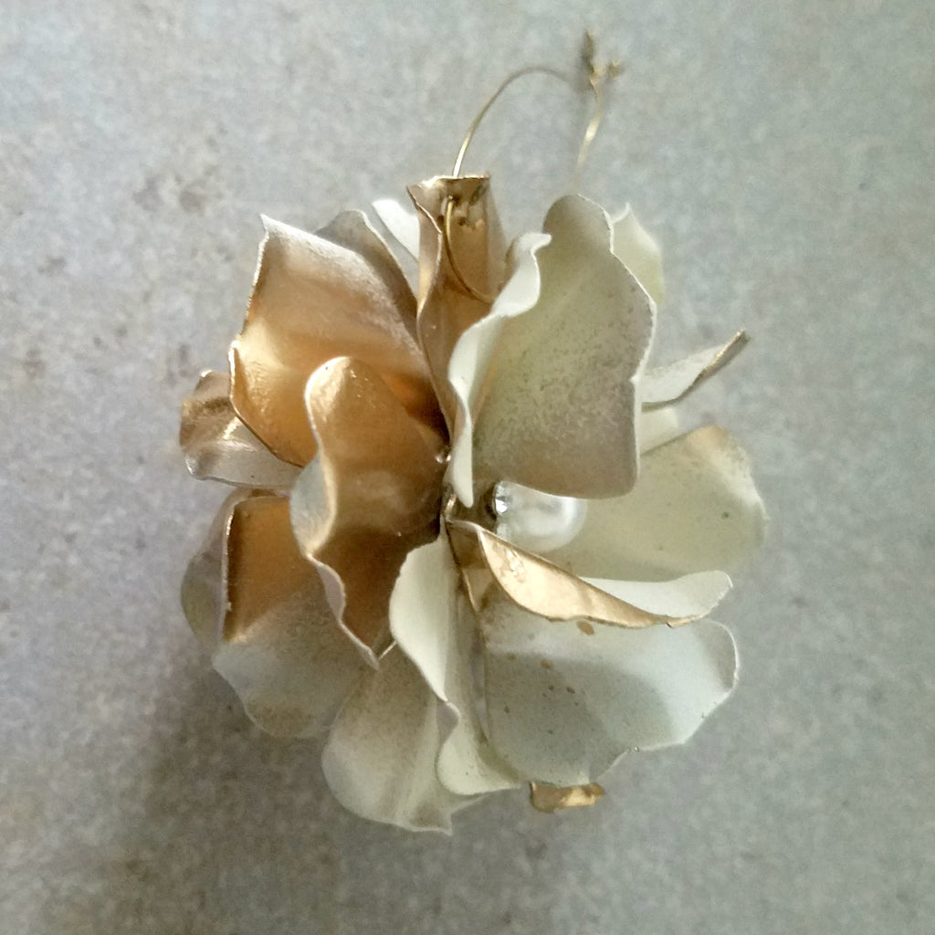 Ivory and Gold Puff Flower Ornament