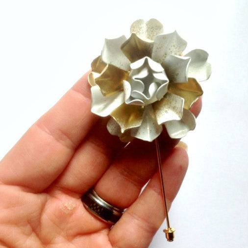 Gold and White Bone Rose Lapel Pin