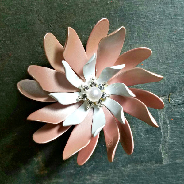 Pearly Pink and White Large Swirl Brooch