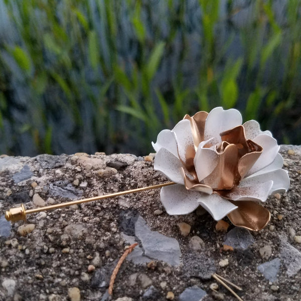 Gold and White Bone Rose Lapel Pin